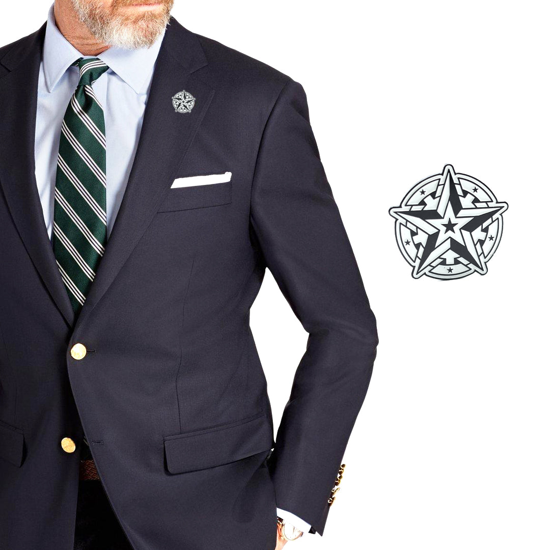 GWOTMF star lapel pin shown on man wearing suit