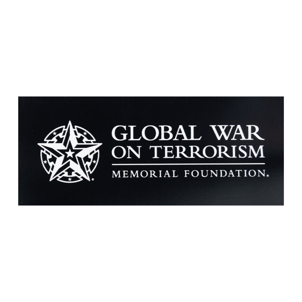 magnet with text "GLOBAL WAR ON TERRORISM MEMORIAL FOUNDATION." with white star logo